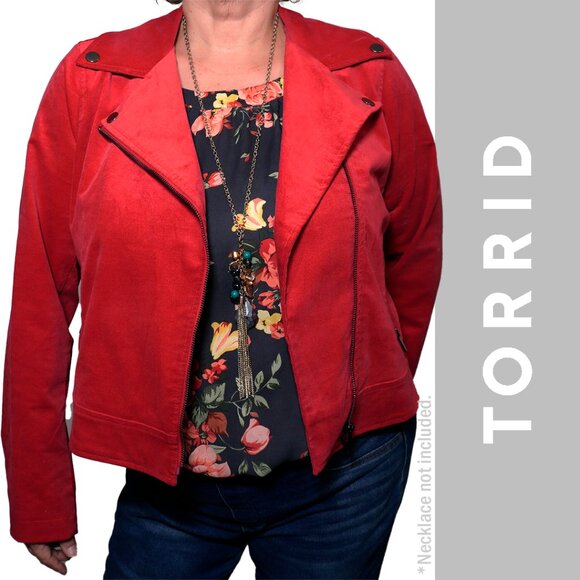 Torrid Ruby Red Matte Velvet Moto Jacket 1X 16 - Picture 1 of 9